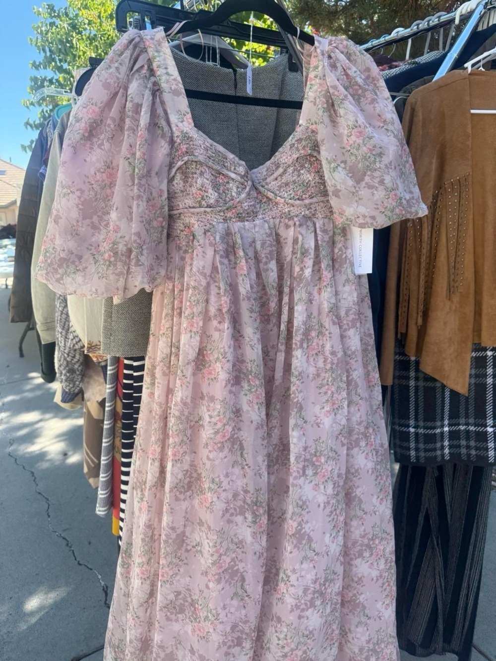 Worth Collective Floral Pink Puff-Sleeve Maxi Dress